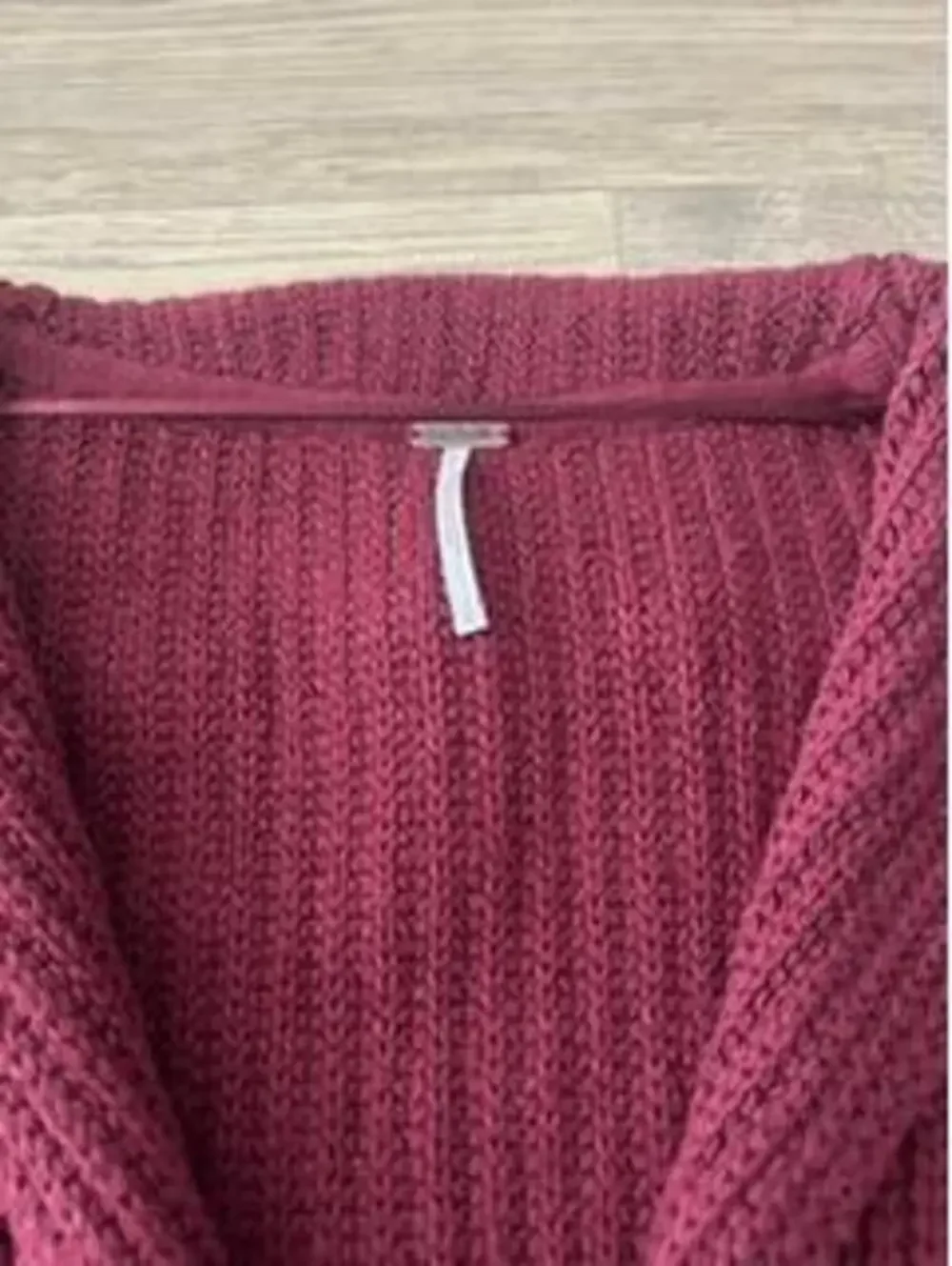 Free People Swim Too Deep Cardigan Sweater Womens L Burgundy Ribbed Knit New